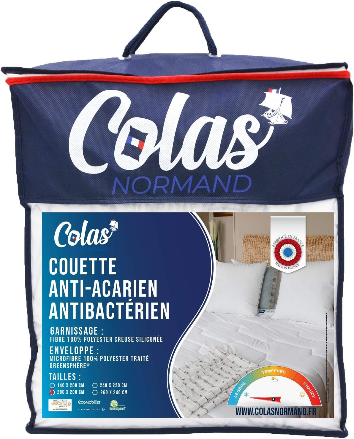 COLAS NORMAND Couette anti-acariens et antibactérienne, légère, 200 X 200 cm, effet longue durée, hygiène parfaite, microfibre, douce et confortable, lavable, française, blanc 53130248 Naty Shop Couettes et Couettes Titre par défaut