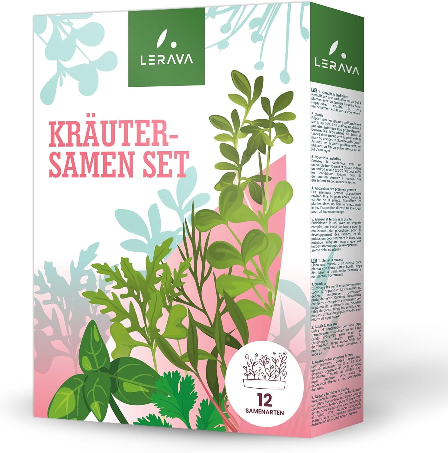 LERAVA Kräutersamen Set – 12 Sorten: Basilicum Samen, Parsilie Samen, Coriandre, Origan & plus – Saatgut für frische Kräuter im Garten oder Topf, Premium Samen für Küche & Balkon - Samen set, graines