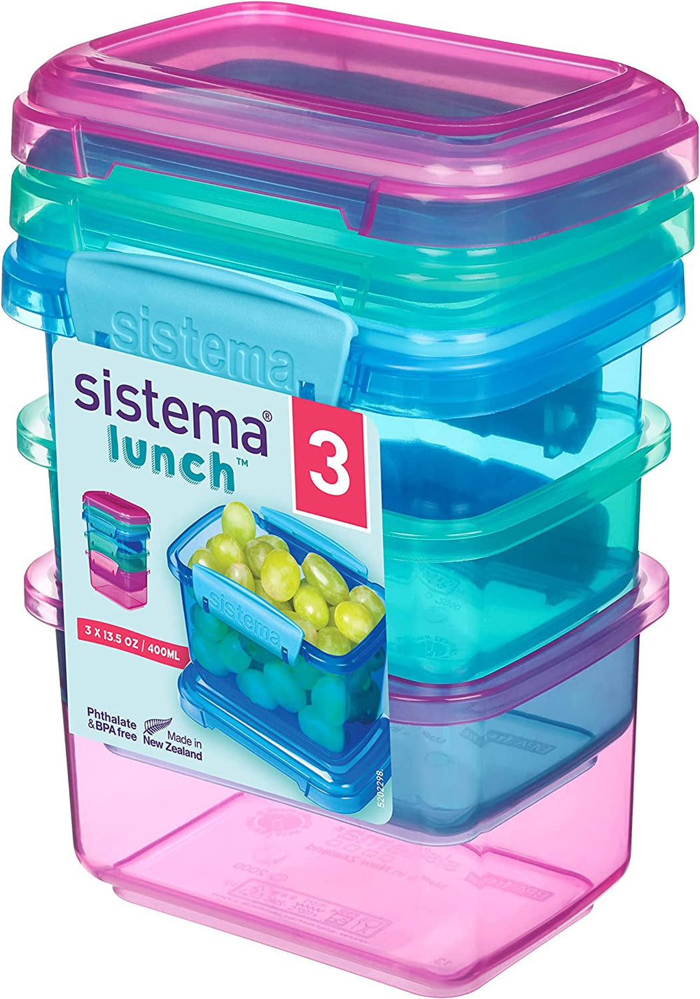 Système de boîte à sandwich pour boîte à lunch | 450 ml | boîte à lunch empilable et hermétique avec couvercle | pour enfants et adultes | sans BPA | couleurs mélangées | 3 pièces Boîtes de conservation alimentaire Naty Shop 3 X 400 Ml