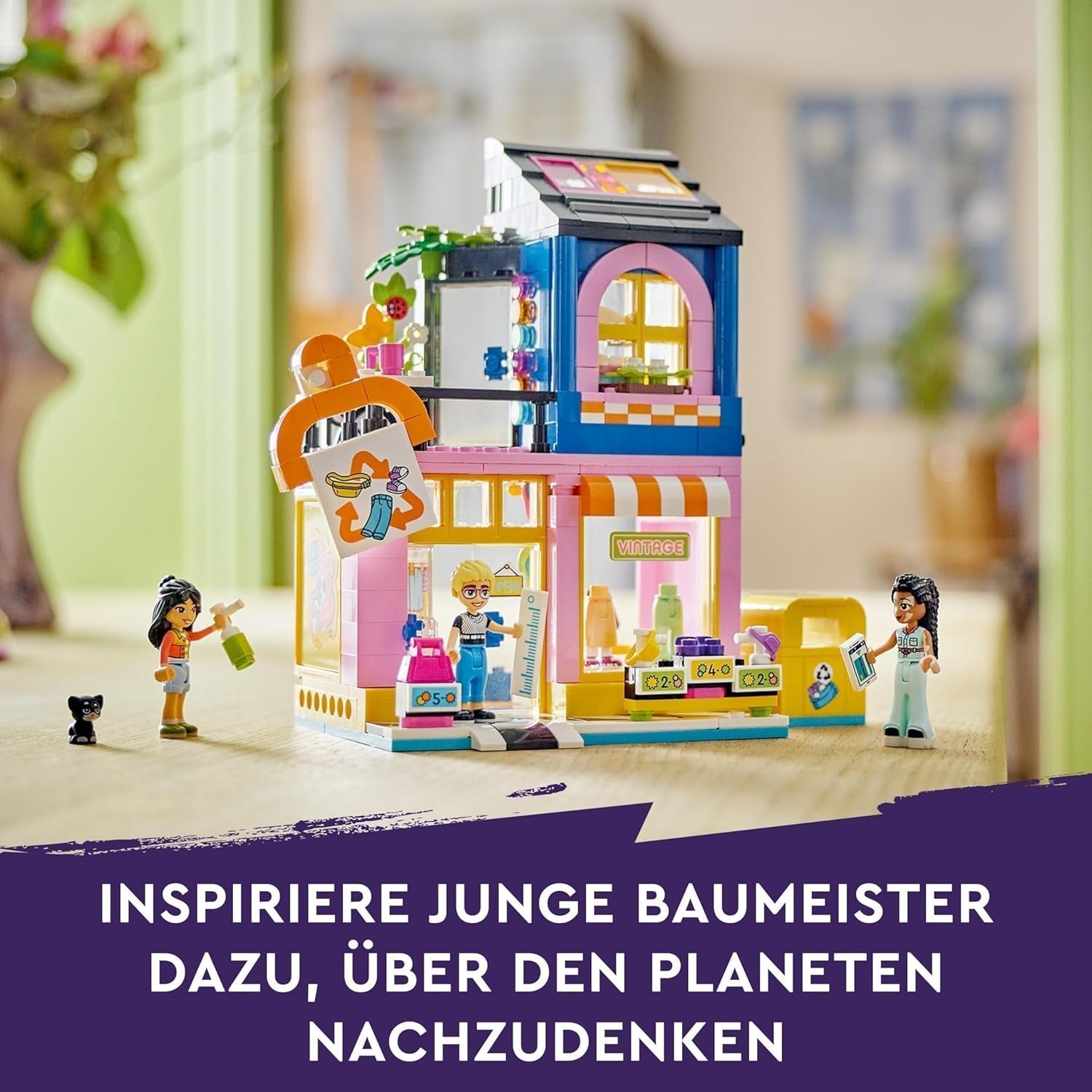 LEGO Friends Ensemble de construction de magasin de mode vintage pour enfants avec magasin de jouets, figurines et chat, modèle de jeu de rôle pour le développement socio-émotionnel, cadeau pour filles et garçons de 6 ans 42614 Jeux de construction Besuche den LEGO-Store