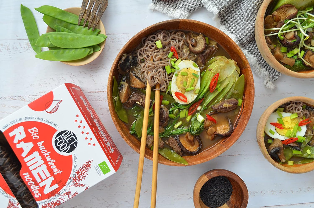 DIET-FOOD Nouilles ramen au sarrasin biologiques, aliments végétariens et végétaliens, sans gras, sans soja, sans gluten, nouilles diététiques solubles dans l'eau, faibles en calories, 280 g