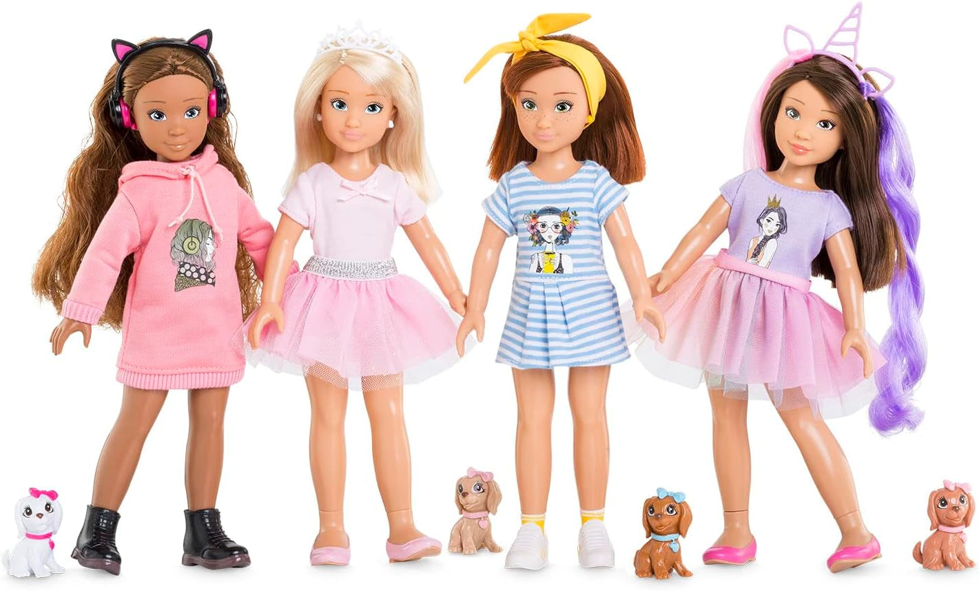 Corolle 9000600030 - Girls Luna Einhorn Set, Ankleidepuppe im Sommeroutfit mit Hund, mit Haarband, Ohrringe et extra Gummistiefel, 28cm Spielpuppe mit Vanilleduft, à partir de 4 ans
