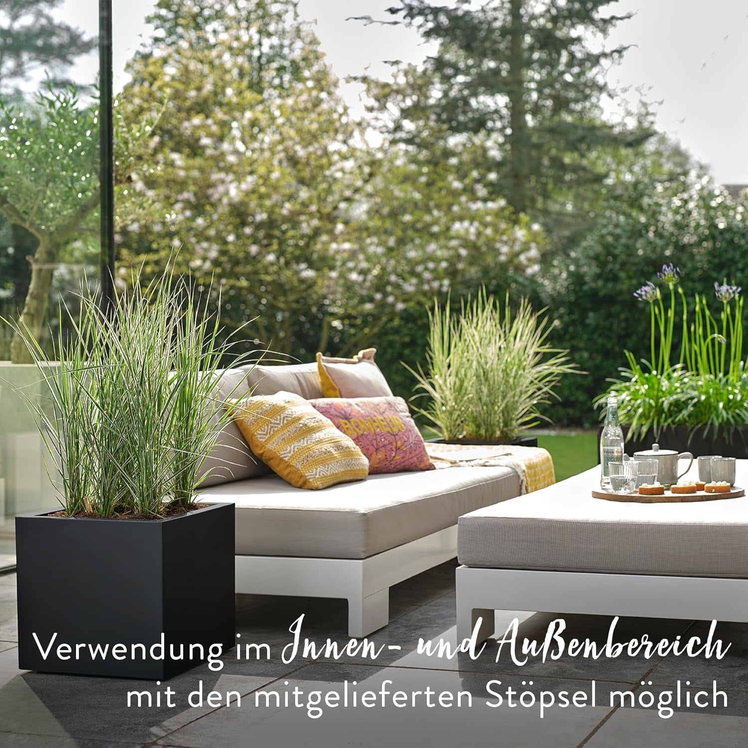 elho Vivo Next Square 30 - Cutie cu flori pentru interior și exterior - 100% plastic reciclat - L 29,5 x Î 29,5 cm - Negru/Negru viu