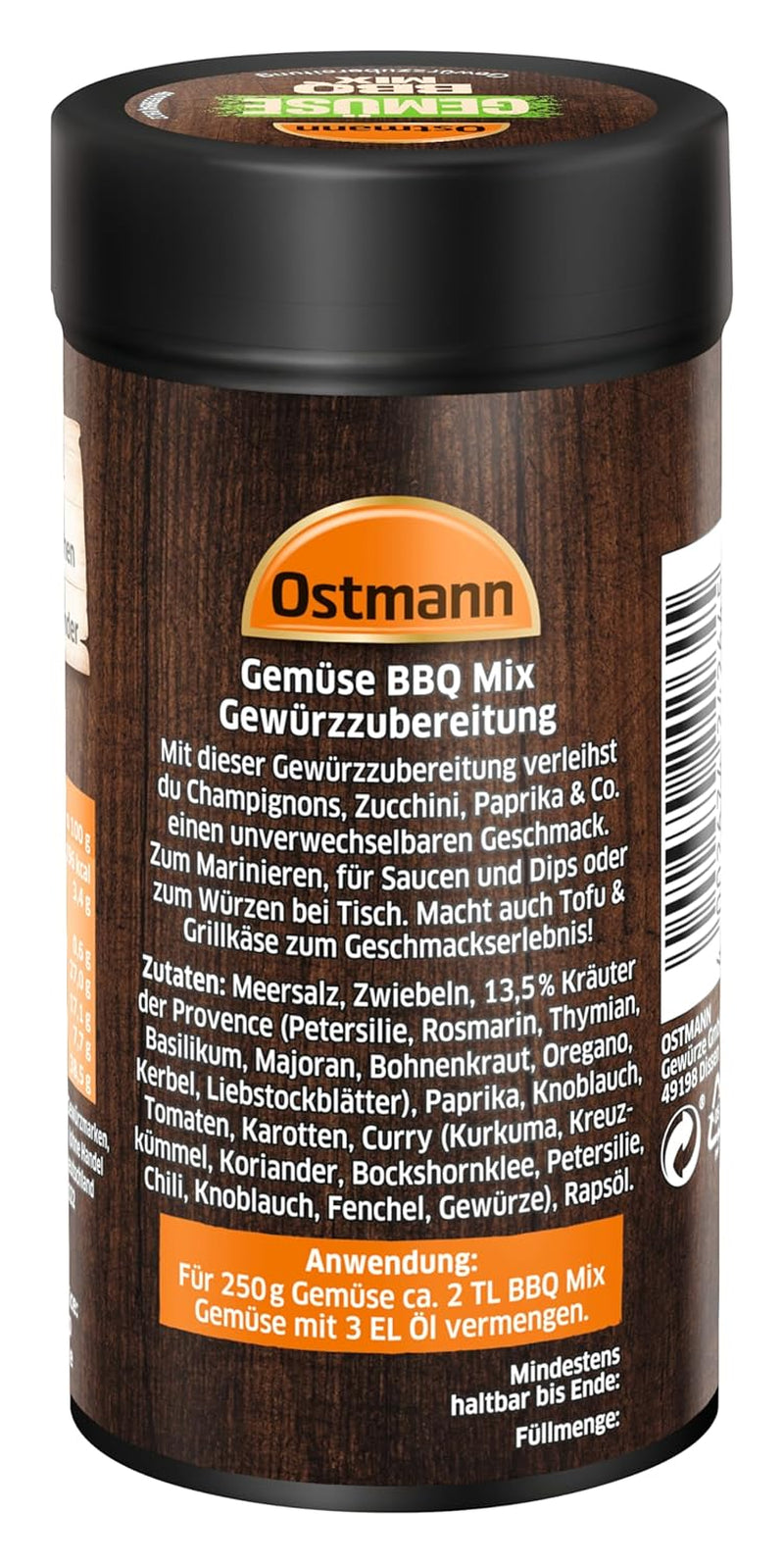Ostmann Gewürze - Mélange BBQ Gemüse | Gewürzzubereitung für Gemüse | Note méditerranéenne pour les grillades, le tofu et Co. | 120 g dans une passoire