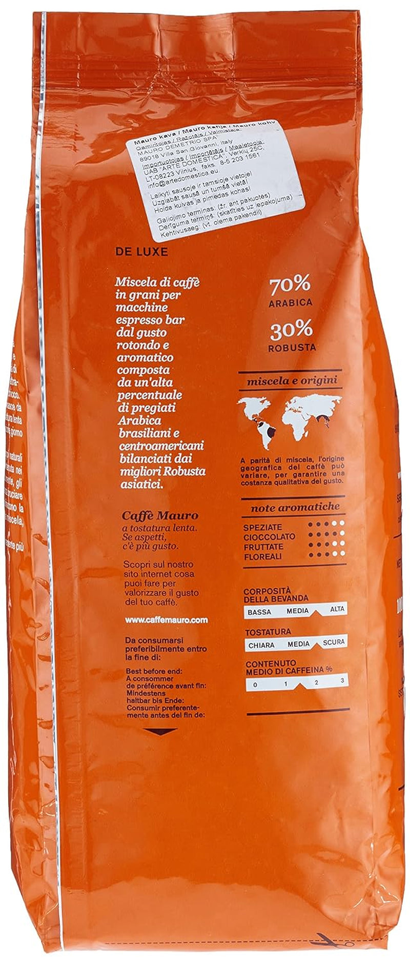 Café en grains Mauro De Luxe, paquet de 1 (1 x 1 kg)