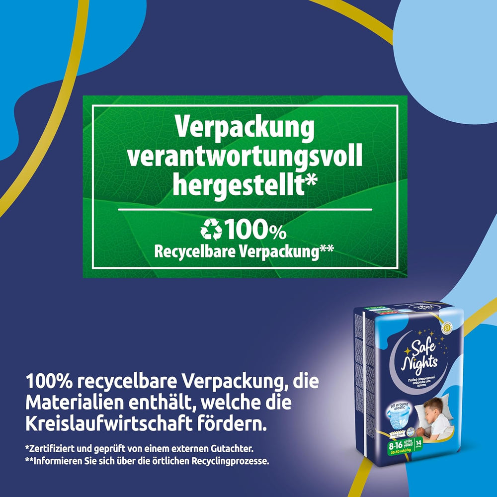 Safe Nights Boy, pantalon de nuit pour 8-16 ans (30-50 kg), 84 pièces