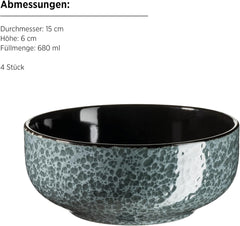 MÄSER 934110 Série Filippa, Service de table en céramique pour 4 personnes, Service de table combiné moderne avec 16 pièces ; Assiettes, bols et tasses à glaçage réactif vert et noir, Grès, Vert