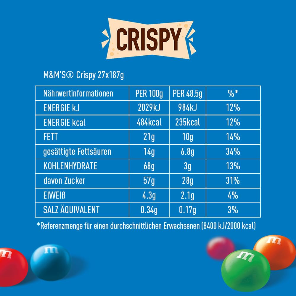 M&M'S Crispy, pépites de chocolat au cœur croustillant Bonbons au chocolat Naty Shop