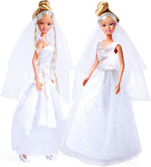 Simba 105733414 - Robe de mariée Steffi Love, 2 modèles assortis, Un seul article fourni, Poupée dans une belle robe de mariée, 29 cm, à partir de 3 ans