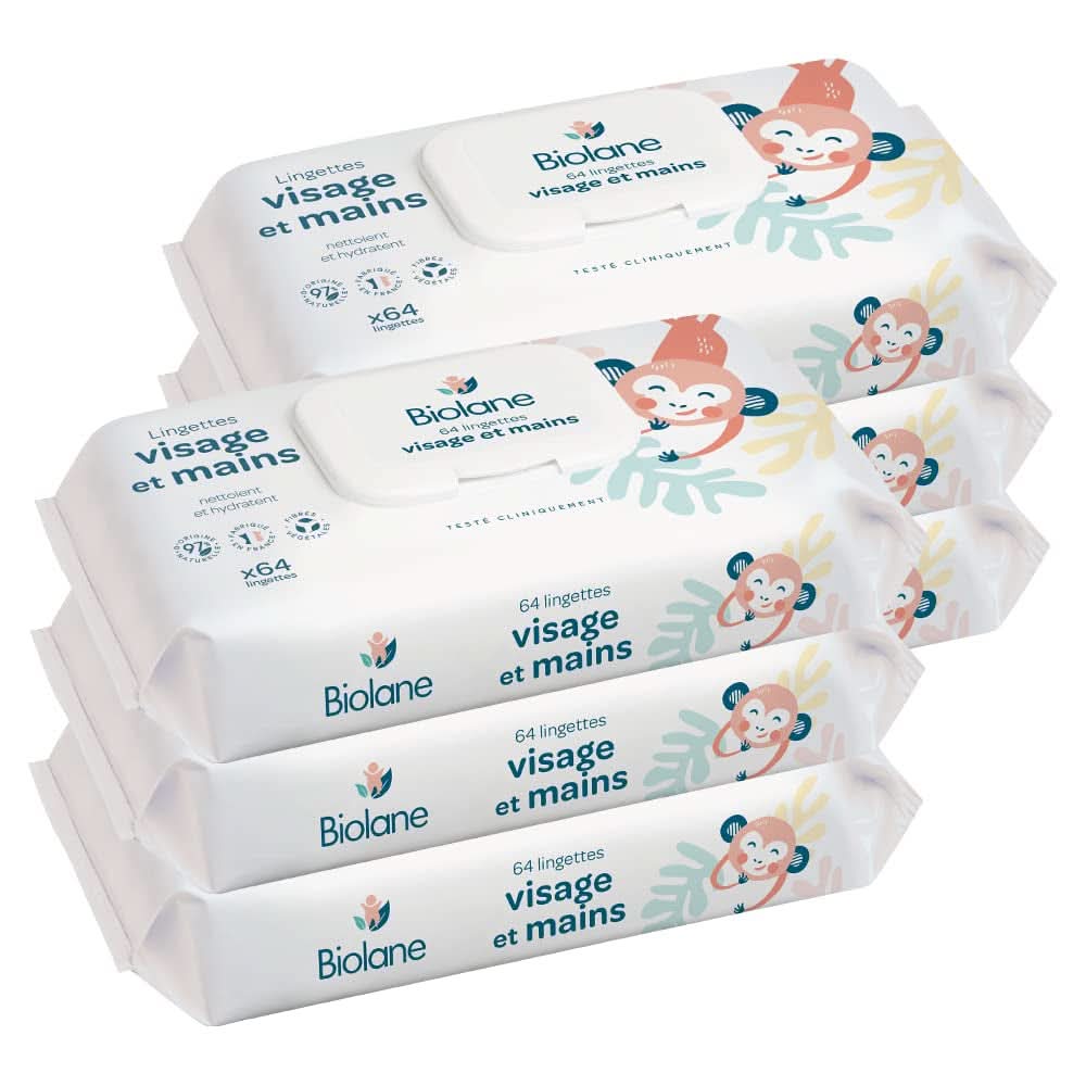 BIOLANE - Lingettes bébé visage et mains - Hypoallergéniques - Pour peaux sensibles Lingettes humides bébé Naty Shop 384 pièces (6 paquets)