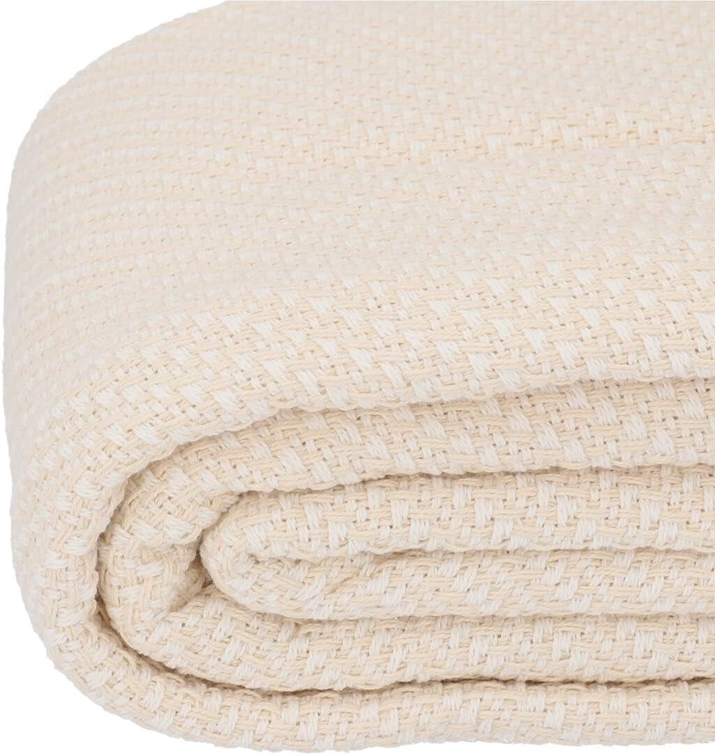 HOMLA Morris Plaid Couverture à franges en coton - Couverture douce et confortable Couverture en coton - tissu fin 130 X 170 Cm Ecru Lits et Couvertures Besuche den HOMLA-Store