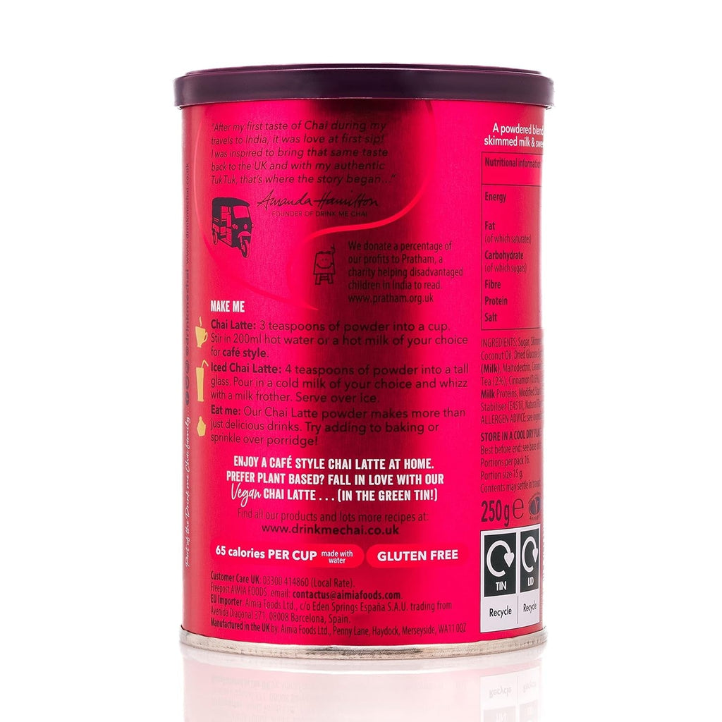 Drink Me Chai Spiced Chai Latte 250 g (pachet de 1) - doar adaugă apă, pudră Chai Latte (16 porții)