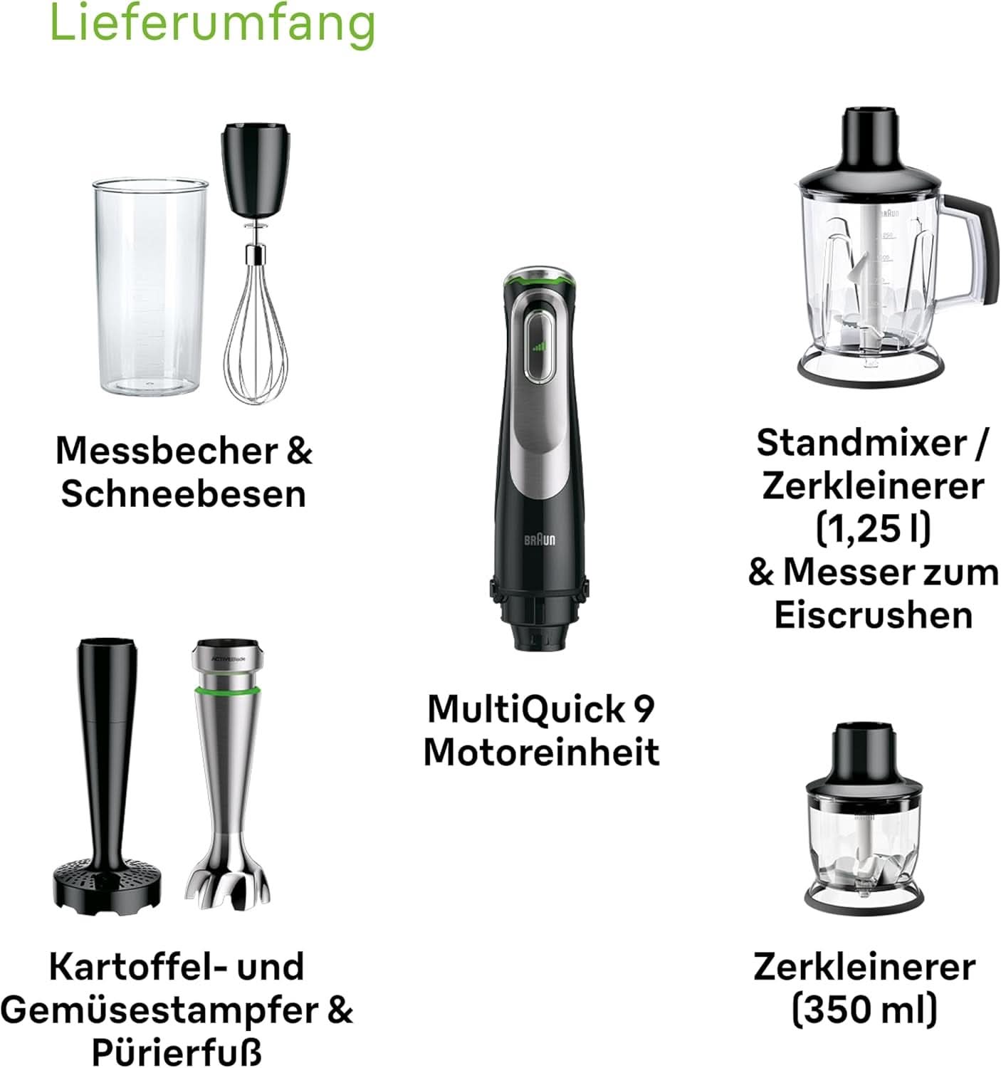Braun Multiquick 9 MQ 9147X – Mixeur 5 en 1 avec batteur sur socle, mixeur, kartoffel- & gemüsestampfer & Schneebesen, Stufenlose Geschwindigkeitsenstellung, 1200 W, Schwarz/Edelstahl Kitchen Naty Shop