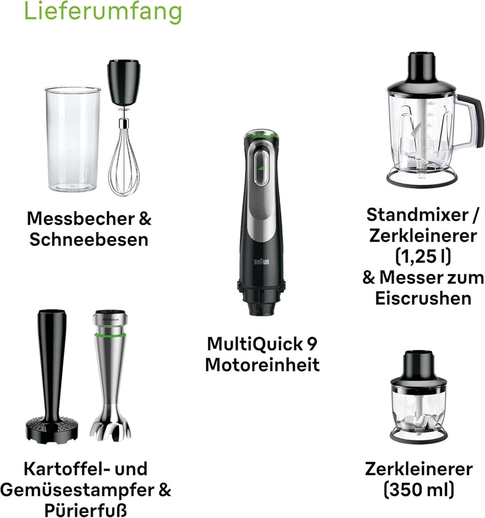 Braun Multiquick 9 MQ 9147X – Mixeur 5 en 1 avec batteur sur socle, mixeur, kartoffel- & gemüsestampfer & Schneebesen, Stufenlose Geschwindigkeitsenstellung, 1200 W, Schwarz/Edelstahl Kitchen Naty Shop