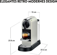 Nespresso EN167.W Machine à expresso à capsules Citiz, pompe haute pression et contrôle idéal de la température, sans Aeroccino (mousseur à lait), fonction économie d'énergie, 1260 W, blanc crème, 37,4 x 11,9 x 25,5 cm