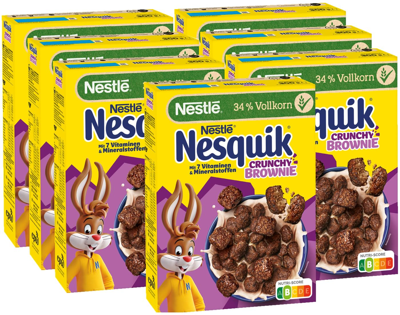 Nestlé NESQUIK Brownie croquant, céréales de petit-déjeuner croquantes avec pépites de chocolat et forme innovante pour plus de croquant, paquet de 7 (7 x 300 g)