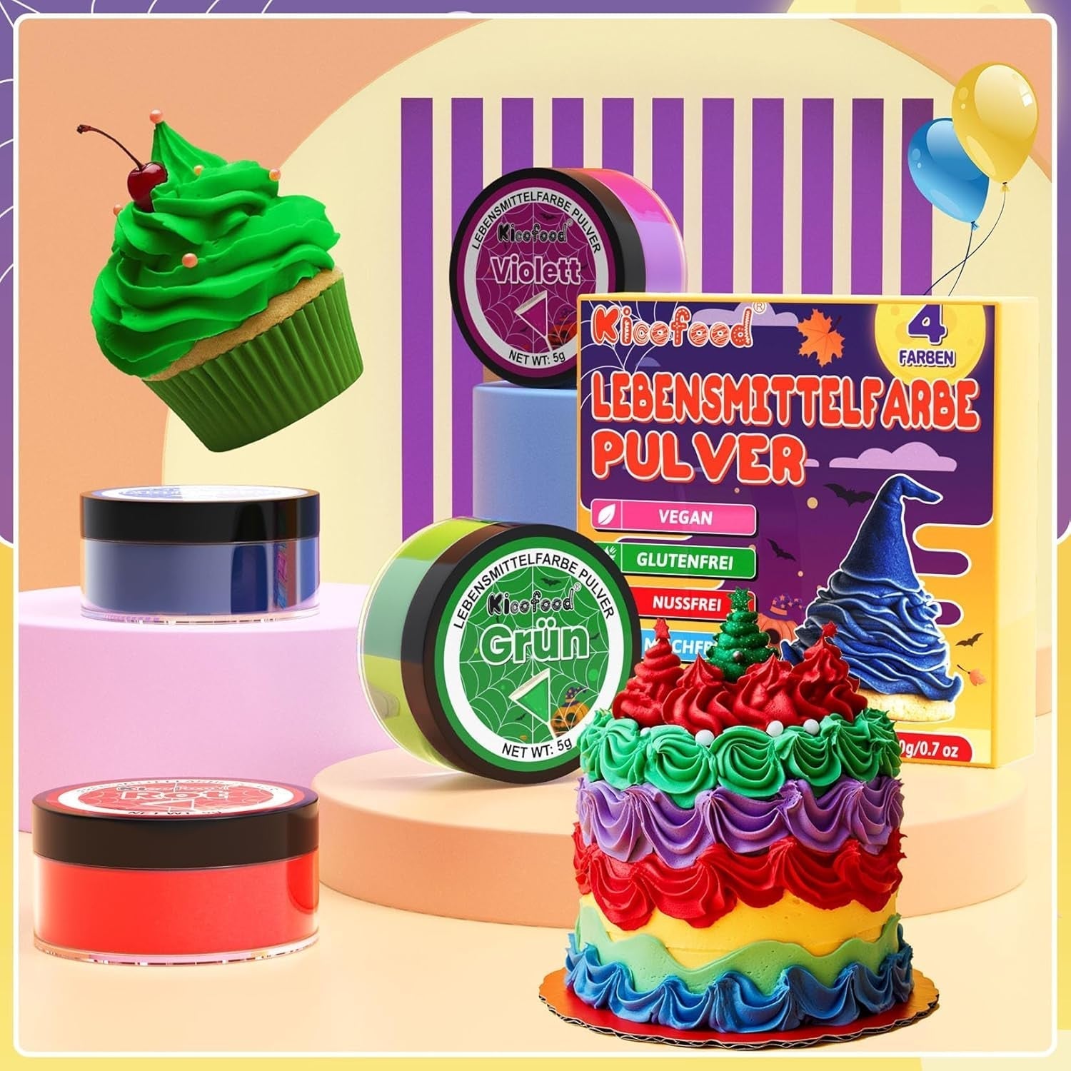 Colorant alimentar pudră - 4 culori colorant alimentar, colorant alimentar concentrat, colorant alimentar roșu verde albastru violet pentru decorarea torturilor, copt, glazură, desert, gătit - 5G