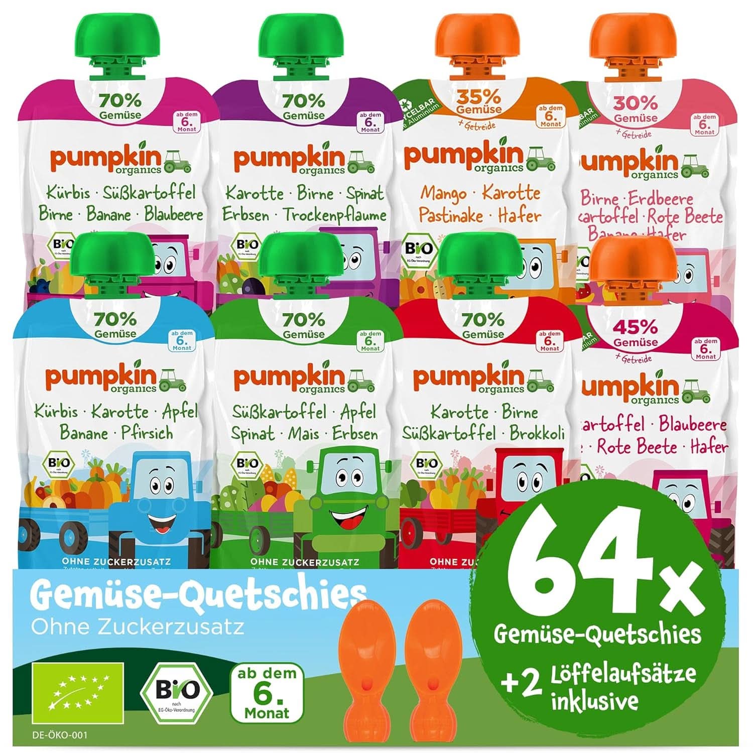 Pumpkin Organics 24Pack, purée de légumes bio, sans sucre ajouté, pour bébés à partir de 6 mois, 24 x 100 grammes Mère et Enfant Naty Shop 64 x 100 grammes