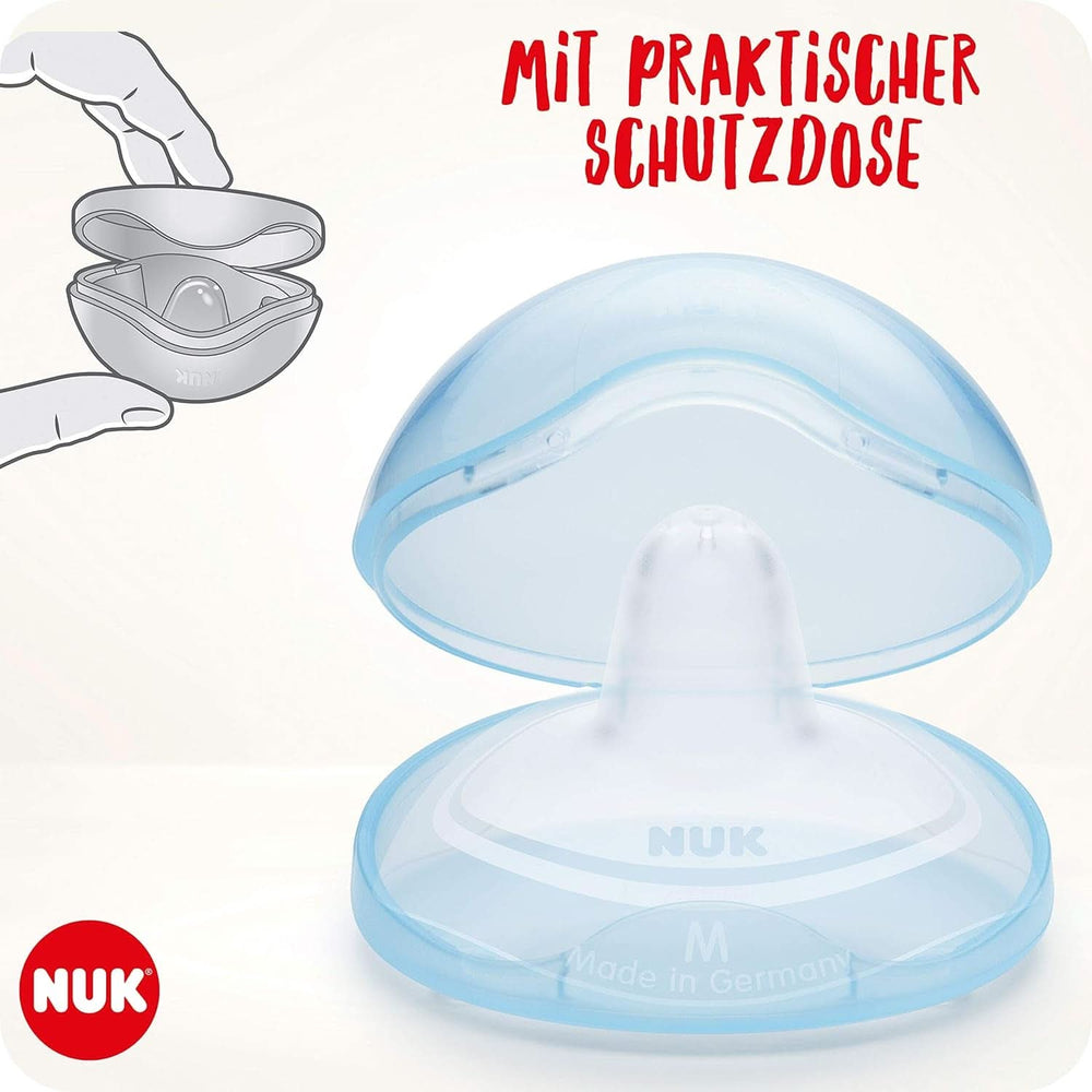 NUK Stillhütchen | Brusthütchen Zum Stillen | Schützt Vor Wunden Brustwarzen | Dünnes Silikon | Taille M (20Mm) | Y compris Schutzdose | 2 Stück Aliments pour bébés et accessoires d'allaitement Naty Shop