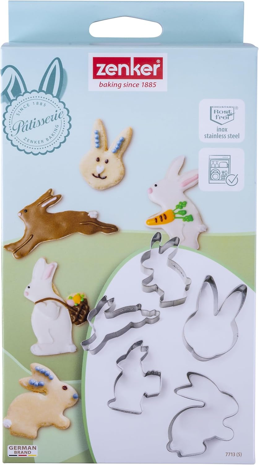 Lot de 5 moules à biscuits lapin de Pâques, moules à biscuits, moules à biscuits et fondants, moules à biscuits en acier inoxydable de haute qualité, ustensiles de cuisine, couleur : argent