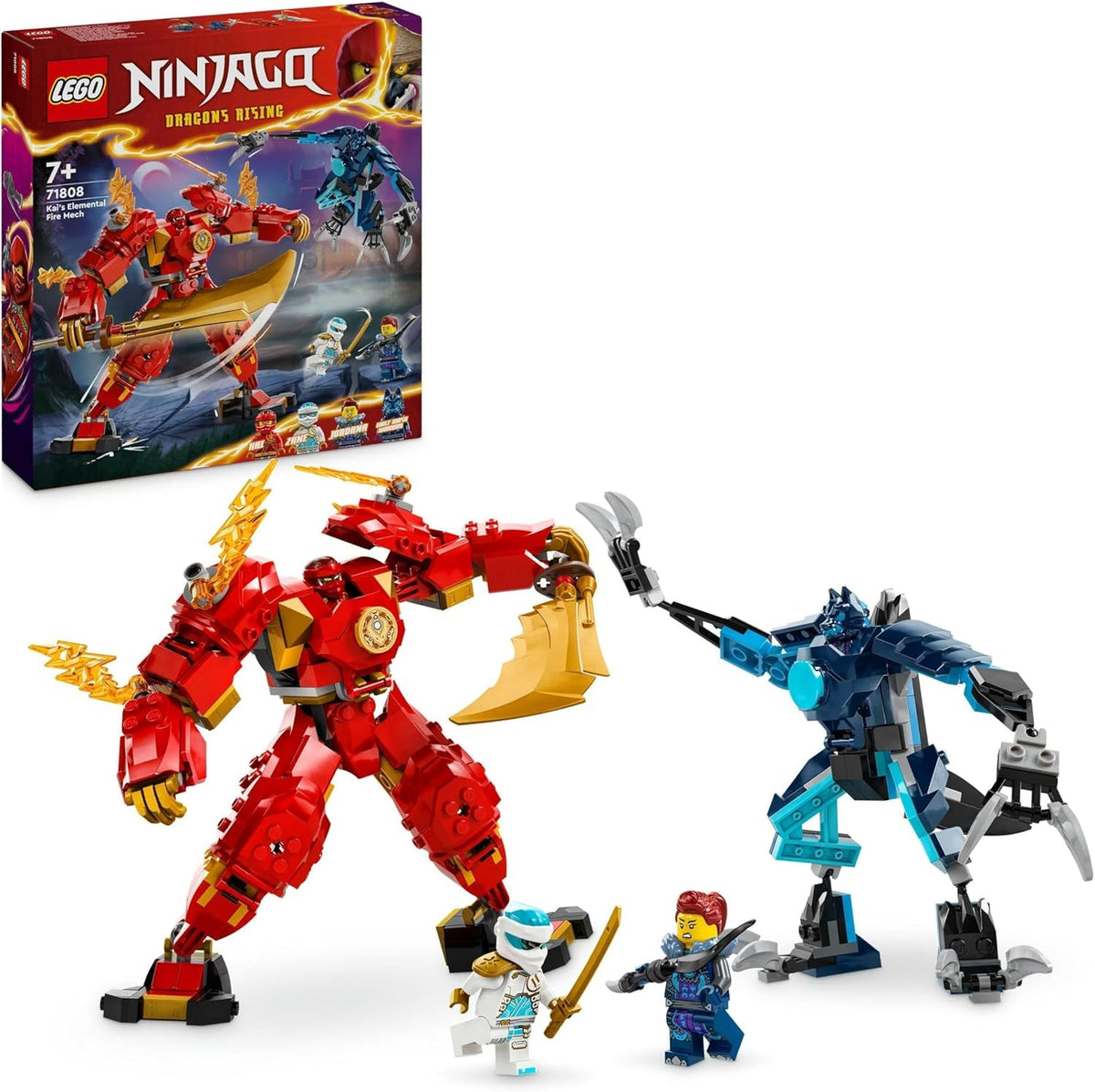 LEGO NINJAGO Kai's Fire Mech Action Figure Jouet pour enfants avec figurine Ninja rouge personnalisable Set 4 figurines dont Kai et Zane Cadeau pour garçons et filles de 7 ans 71808 Jeux de construction Beuche den LEGO-Store Single