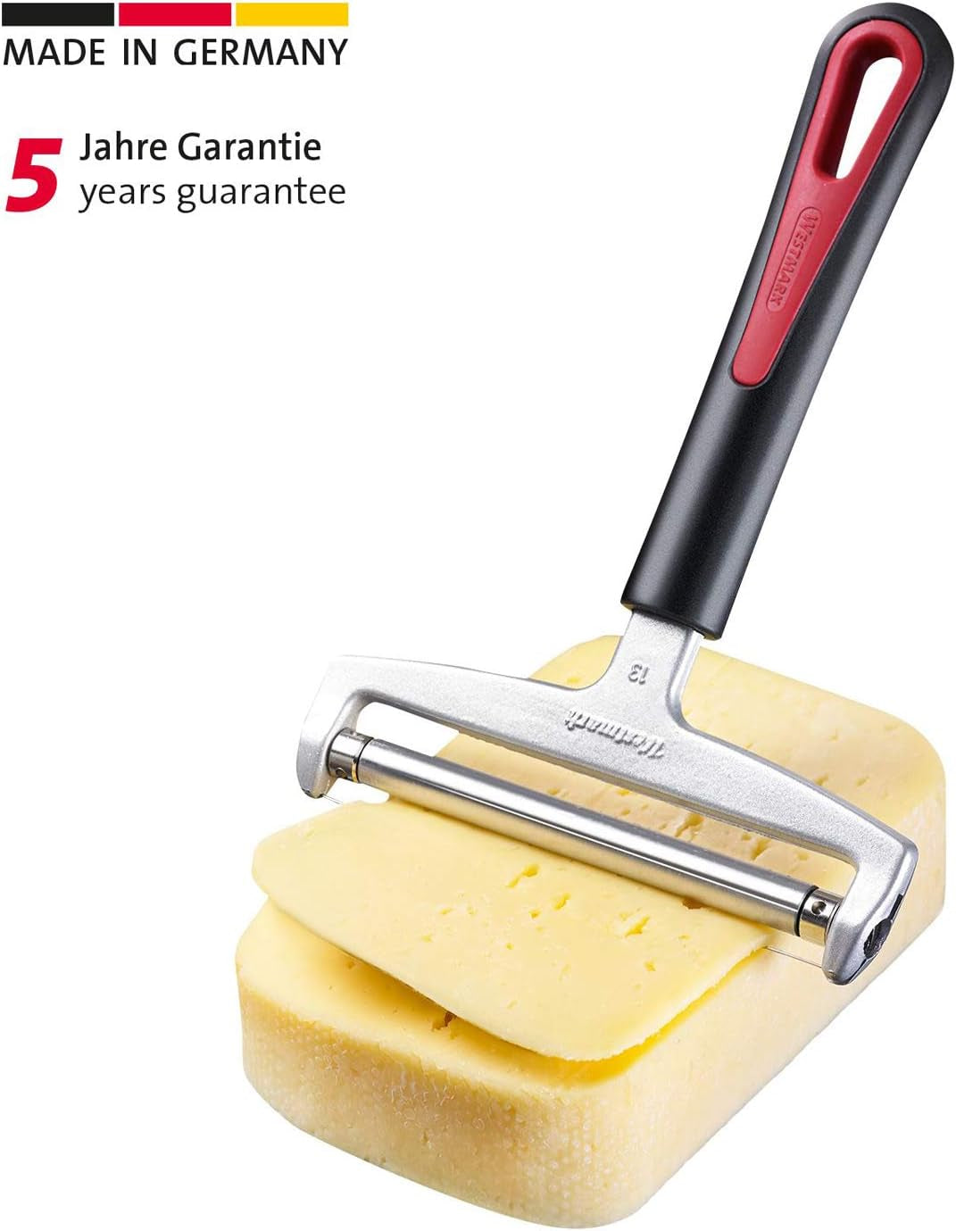 Trancheuse à fromage Westmark avec rouleau et fil de coupe remplaçable, épaisseur de coupe variable, largeur : 12 cm, acier inoxydable/aluminium/plastique, noir/rouge, 29272260, 17 x 12 x 2 cm