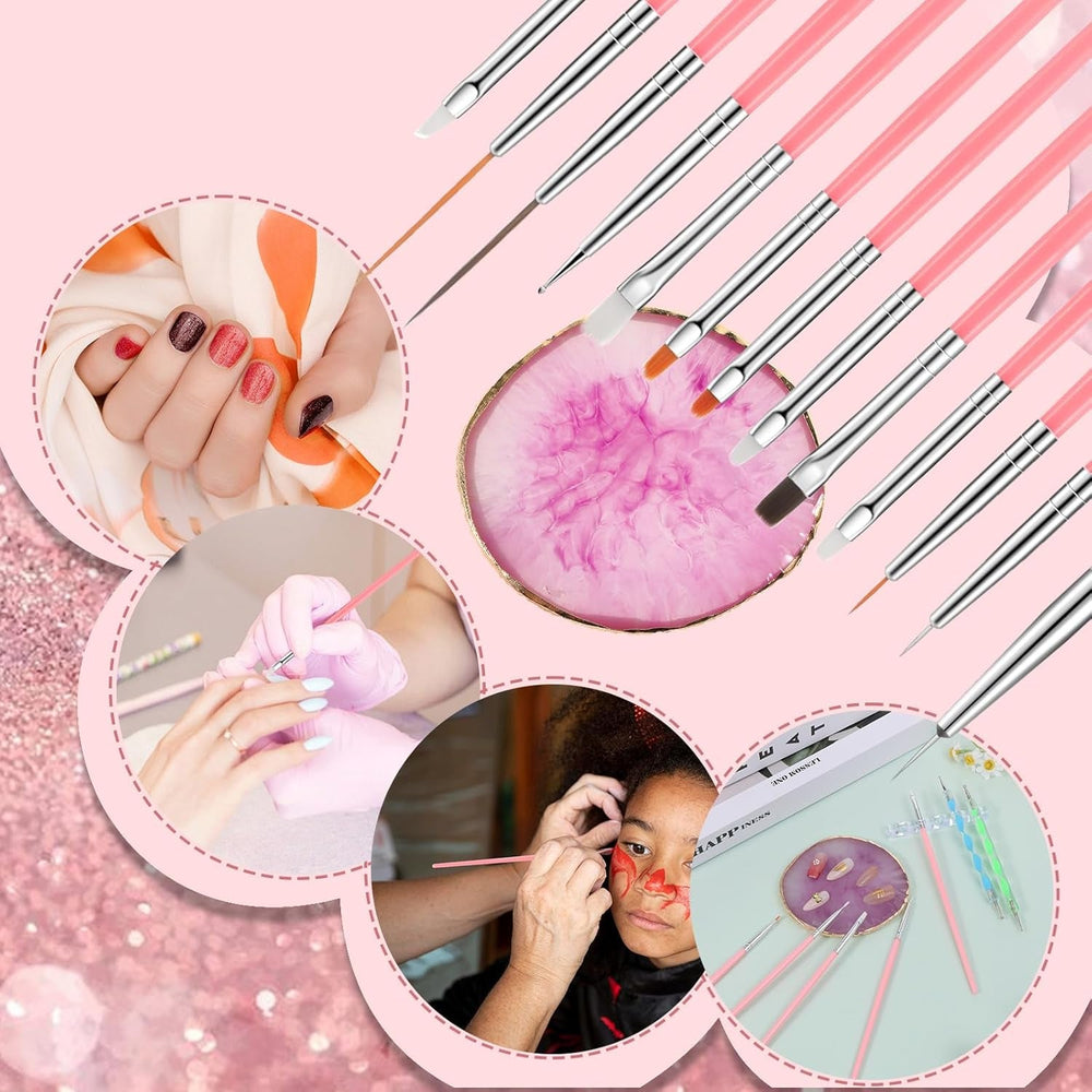 22-Teiliges Nagelkunstpinsel-Set, Nagelkunst-Werkzeugset Kunstharzpalette Nagelkunstmalerei Gemischte Farben Acryl-Silikon-Schnitzstift, Punktierstift-Werkzeug, Maniküre-Set