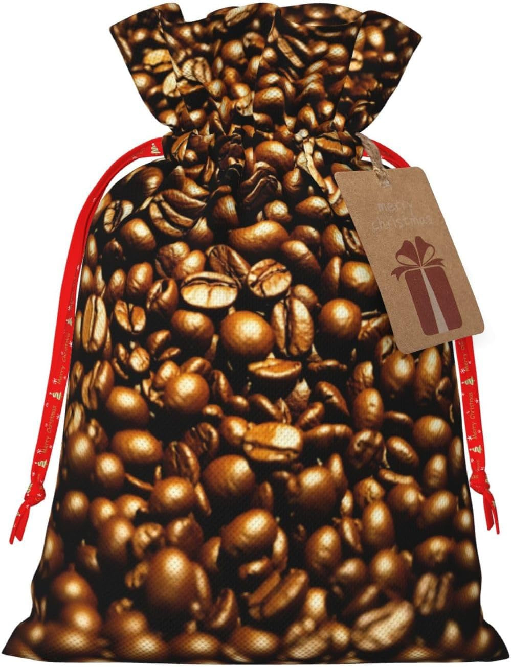 Lustige geröstete Kaffeebohnen, Weihnachtsbeutel mit Kordelzug, robuste, 21,1 x 30 cm, geeignet für Partygeschenke und Geschenkverpackung, 1 Stück