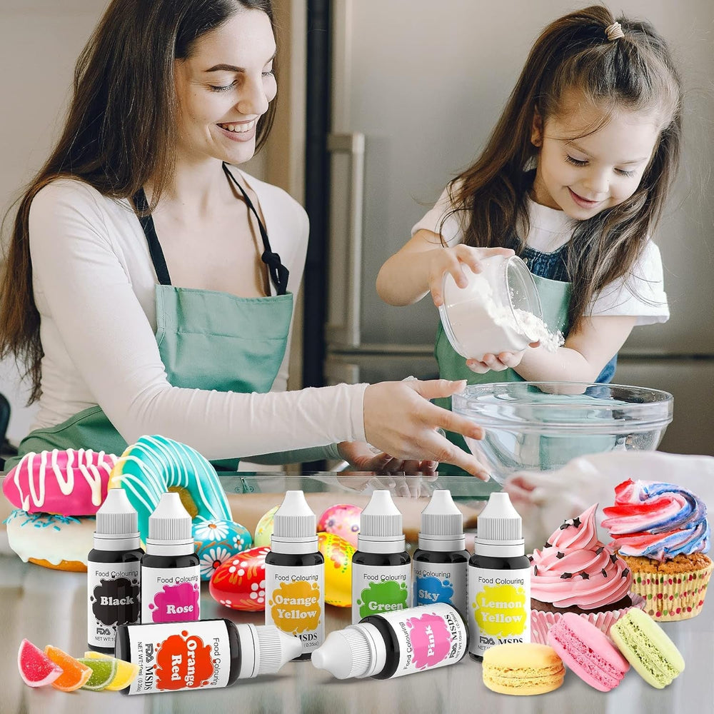 Colorant alimentaire 9 x 10 ml, colorant alimentaire liquide – ensemble de colorants alimentaires pour décorer des gâteaux, macarons, beignets, fudge, glaçage, savons DIY, crème glacée, colorant pour savon, colorant pour pistolet pulvérisateur