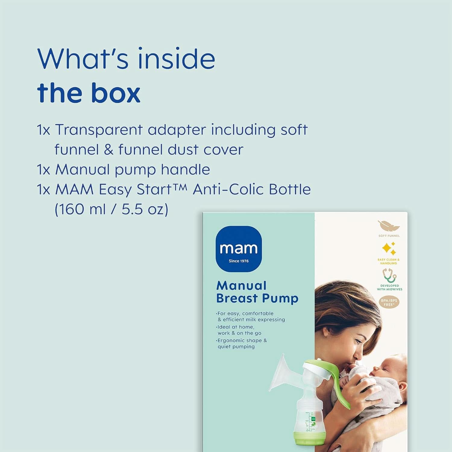 Tire-lait manuel MAM - tire-lait confortable et compact pour le lait maternel comprenant 1 biberon anti-colique Accessoires MAM Easy Start Alimentation et Allaitement Bebe Naty Shop
