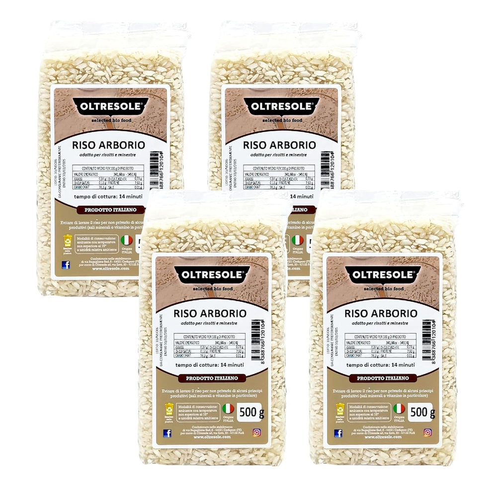 Riz Arborio italien artisanal, riz à gros grains et féculent, idéal pour les soupes, risottos et salades de riz, emballé sous vide en 2 sacs de 1 kg