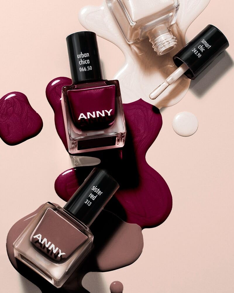 ANNY Vernis à ongles - Vernis à ongles coloré de haute qualité, longue durée, résistant aux éclats et à séchage rapide, couleur : rouge sœur - marron moka élégant - 15 ml