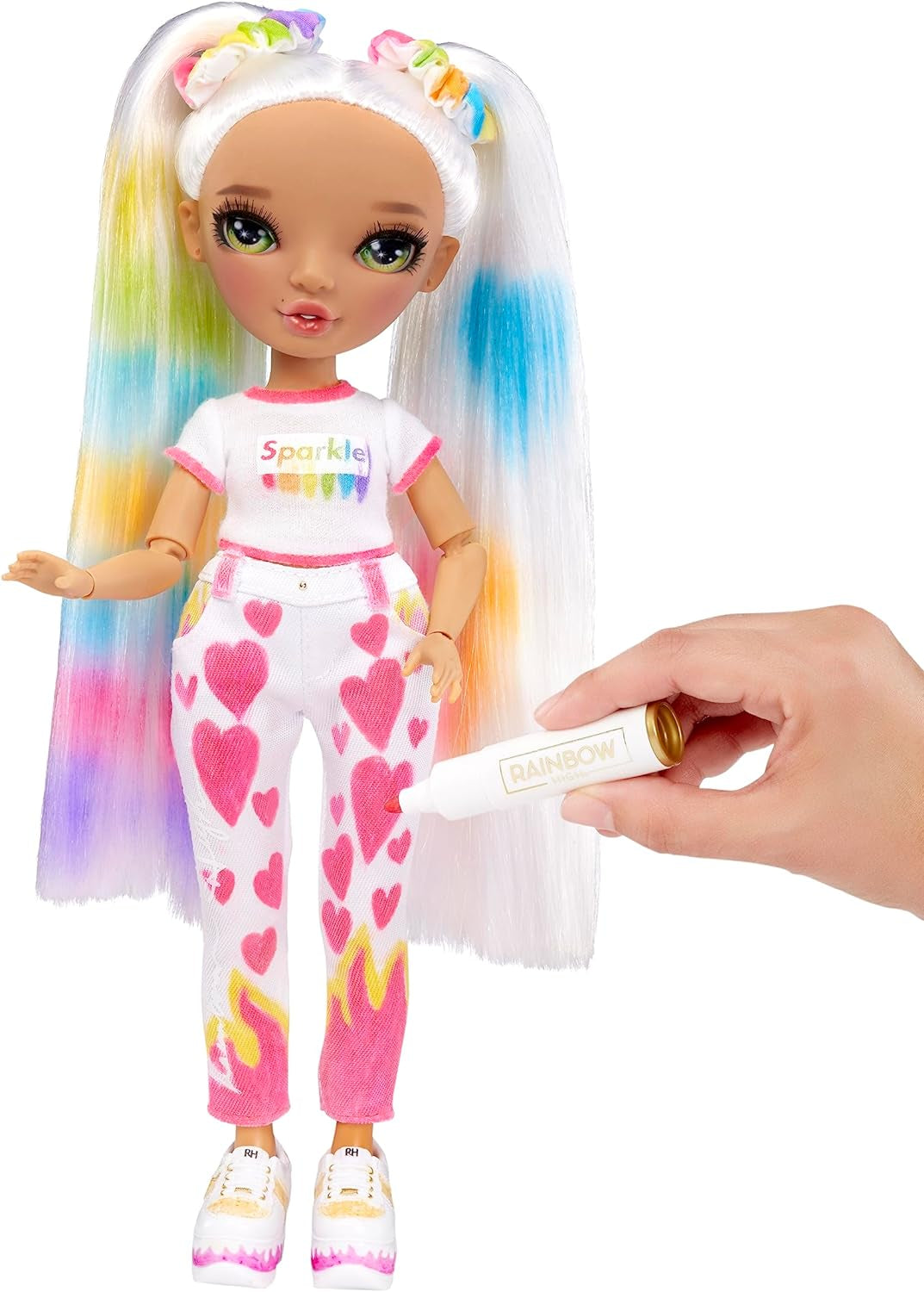 Rainbow High Color & Create DIY Modepuppe - Vert Augen, Zopfe, extra Top & Schuhe, abwaschbare Regenbogenstifte - Ausmalen, Gestalten, Spielen, Auswaschen - pour les enfants de 4 à 12 ans et les jeunes