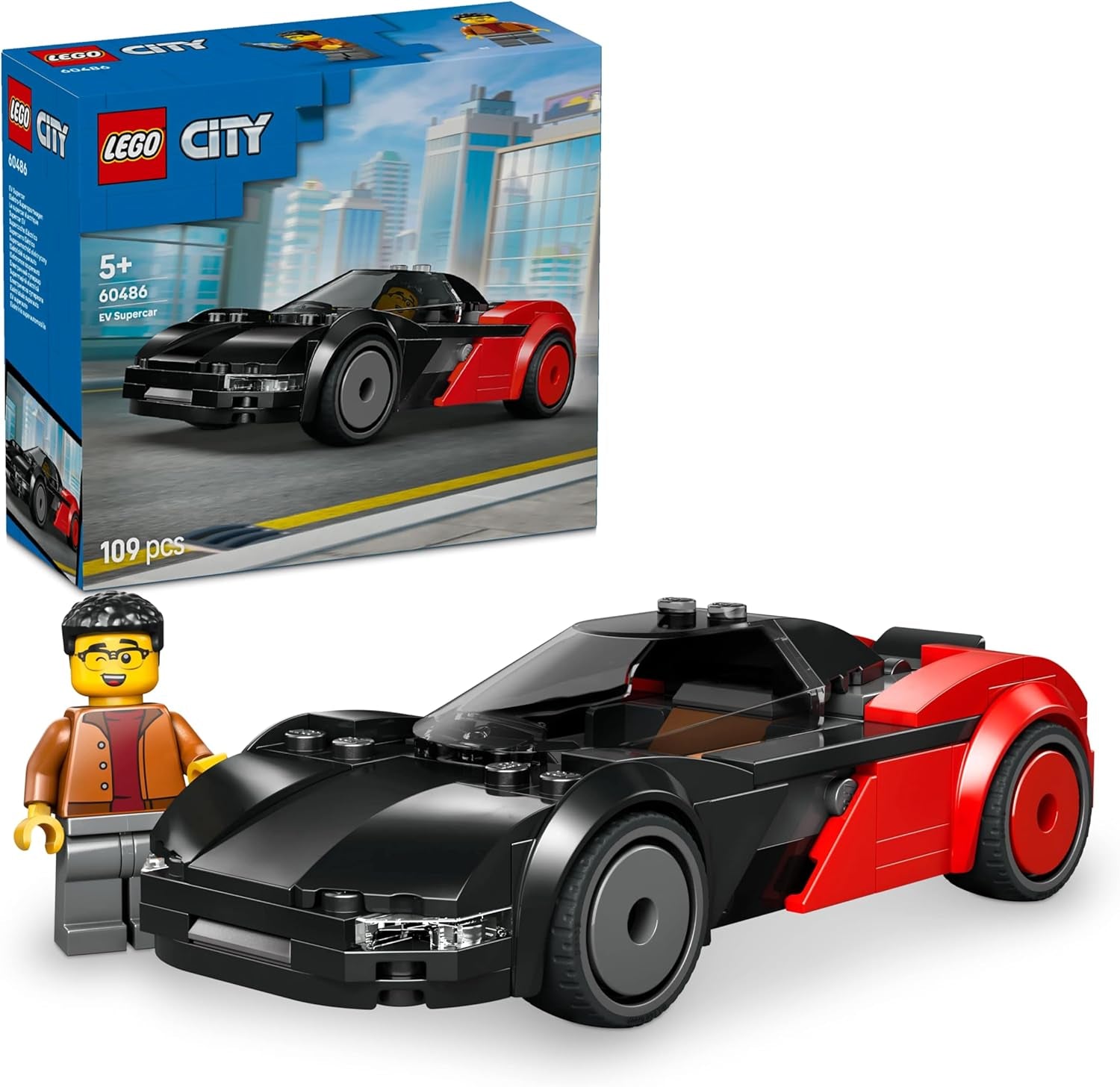 LEGO City Hot Rod - Jouet de voiture de course avec figurine de pilote et toit pliant - Ensemble de construction de motricité fine - Petite idée de cadeau d'anniversaire pour les garçons de 5 ans et plus - 60485