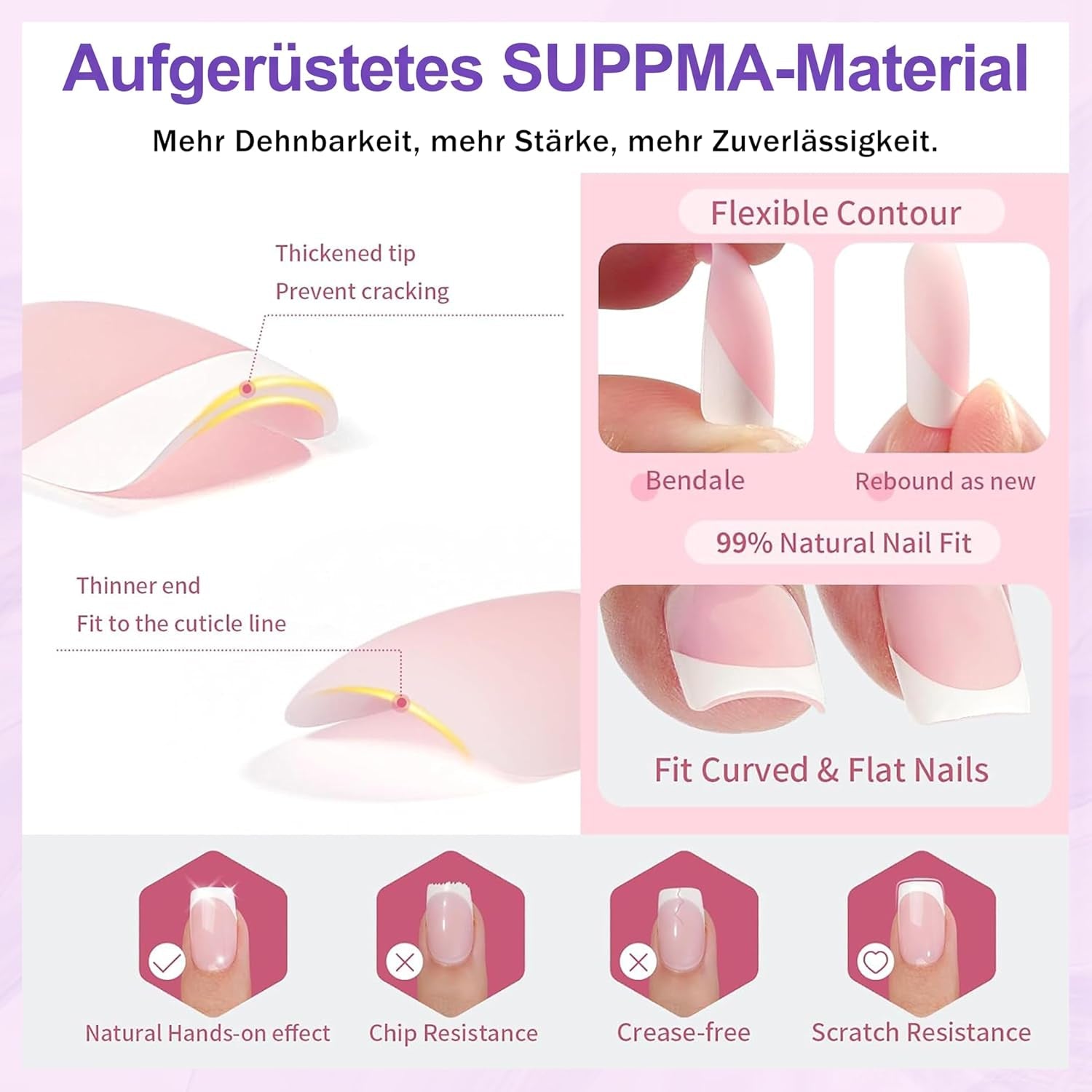 Lot de 420 faux ongles – Ballerine en gel doux, couverture complète, couleur chair, blanc dégradé, colle sur ongles artificiels, faux ongles pour nail art (Ballerine blanc nu)