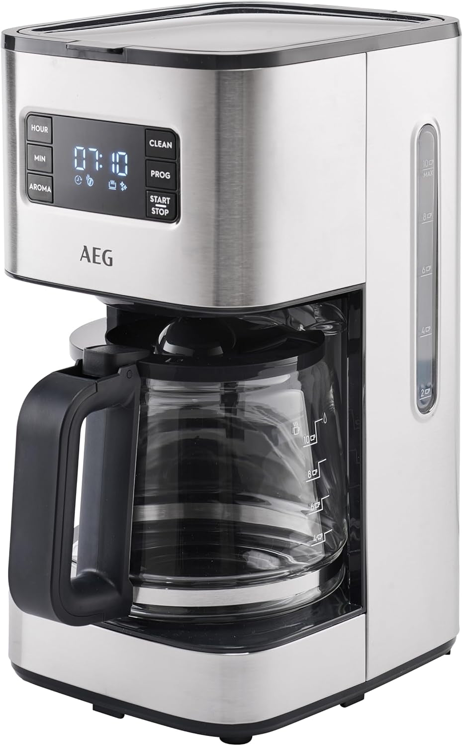 Machine à expresso AEG Deli 5, 1,5 l, minuterie programmable, fonction maintien au chaud, arrêt de sécurité, indicateur de niveau d'eau, dosage optimal, fonction anti-goutte, acier inoxydable, CM5-1-6ST