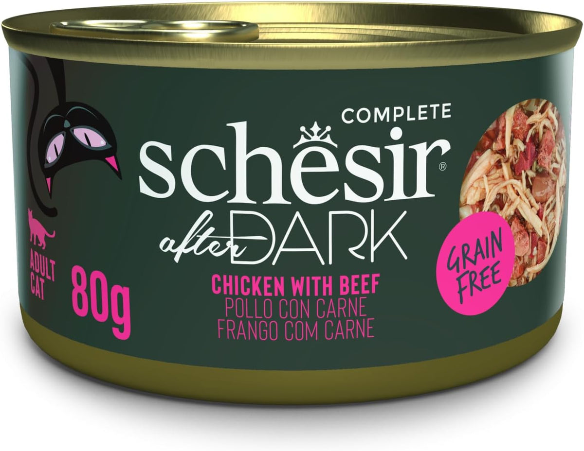 After Dark, Hühnerfilets mit Rindfleisch in Brühe, kompletes Nassfutter für Katzen (12 poulets x 80 g)