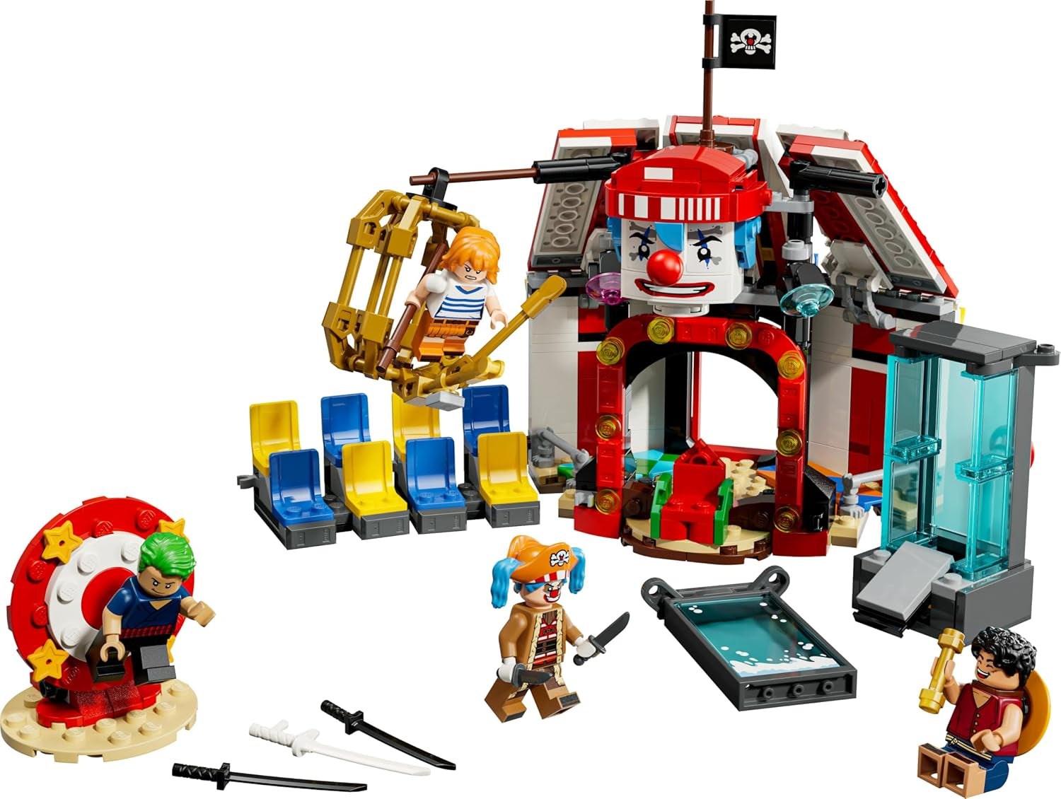 LEGO ONE PIECE Zirkuszelt von Buggy dem Clown - Interaktives Spielzeug mit 4 Minifiguren - Ruffy, Nami & Zoro sowie 2 Steckbriefen - Kreatives Geschenk für Jungen, Mädchen & Fans ab 8 Jahren - 75637