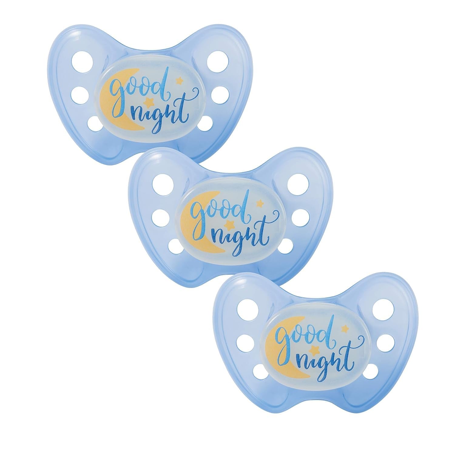 Lot de 3 sucettes dentaires de nuit en silicone - Taille 3 à partir de 14 mois - Sucettes qui brillent dans le noir de qualité dentaire - Sans BPA - Fabriquées en Allemagne - Lune, Jaune