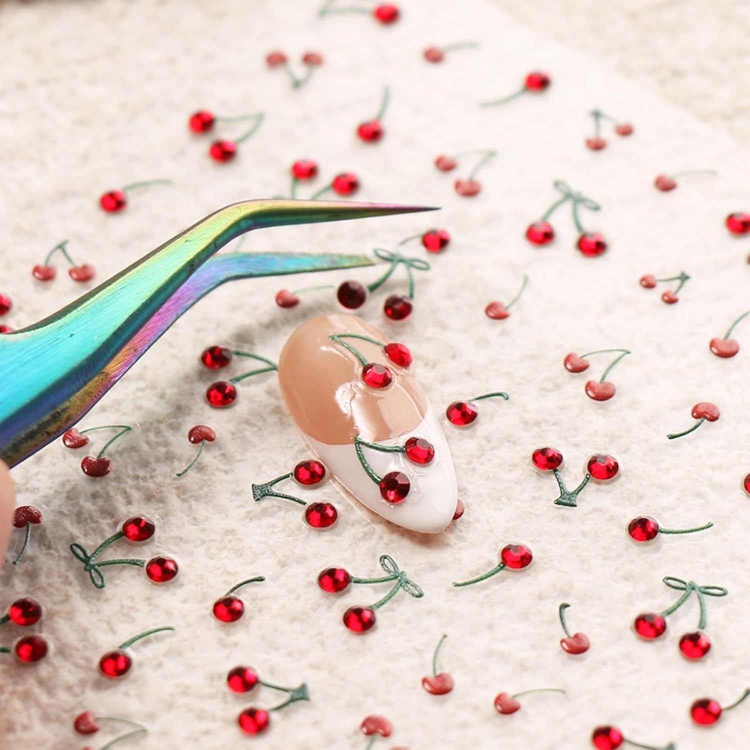 JMEOWIO 3D Nagelsticker Kirsche Nail Art Sticker Selbstklebend Nagelaufkleber 5D Stereoskopisch Dekoration Nageldesign Zubehör 1 Blatt