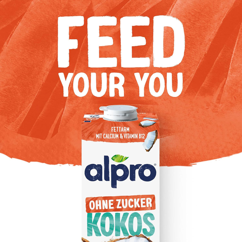 Alpro Kokosnussdrink ohne Zucker – Ohne Süßstoffe – Vegan et sans lait – Von Natur aus lactosefrei et fettarm – Riche en calcium et vitamines – 8 x 1 L
