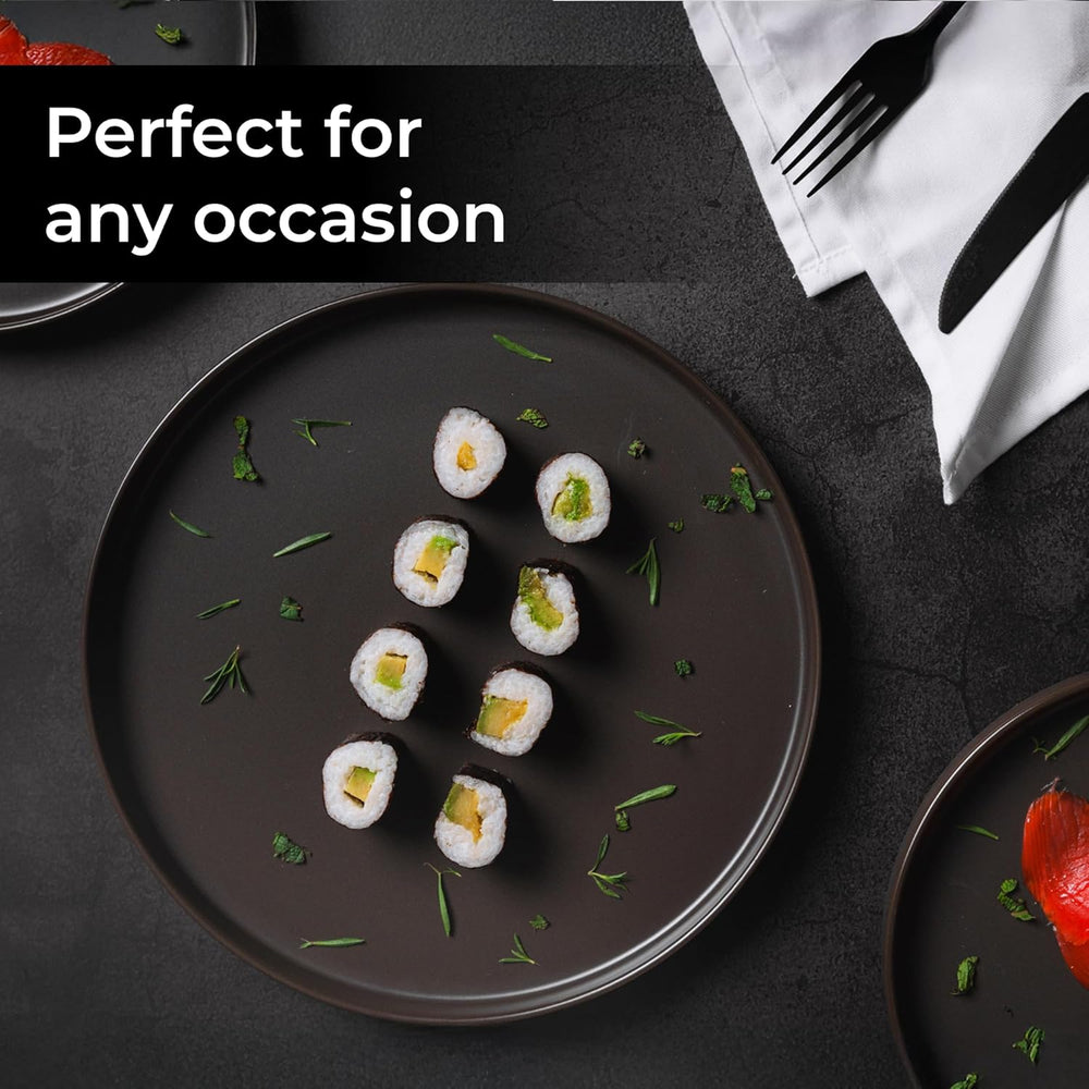 MIAMIO - Service d'assiettes pour 4 personnes / Service de table en céramique pour 4 personnes, vaisselle en grès allant au lave-vaisselle et au micro-ondes - Collection Sierra (assiettes foncées, grandes assiettes (4x))