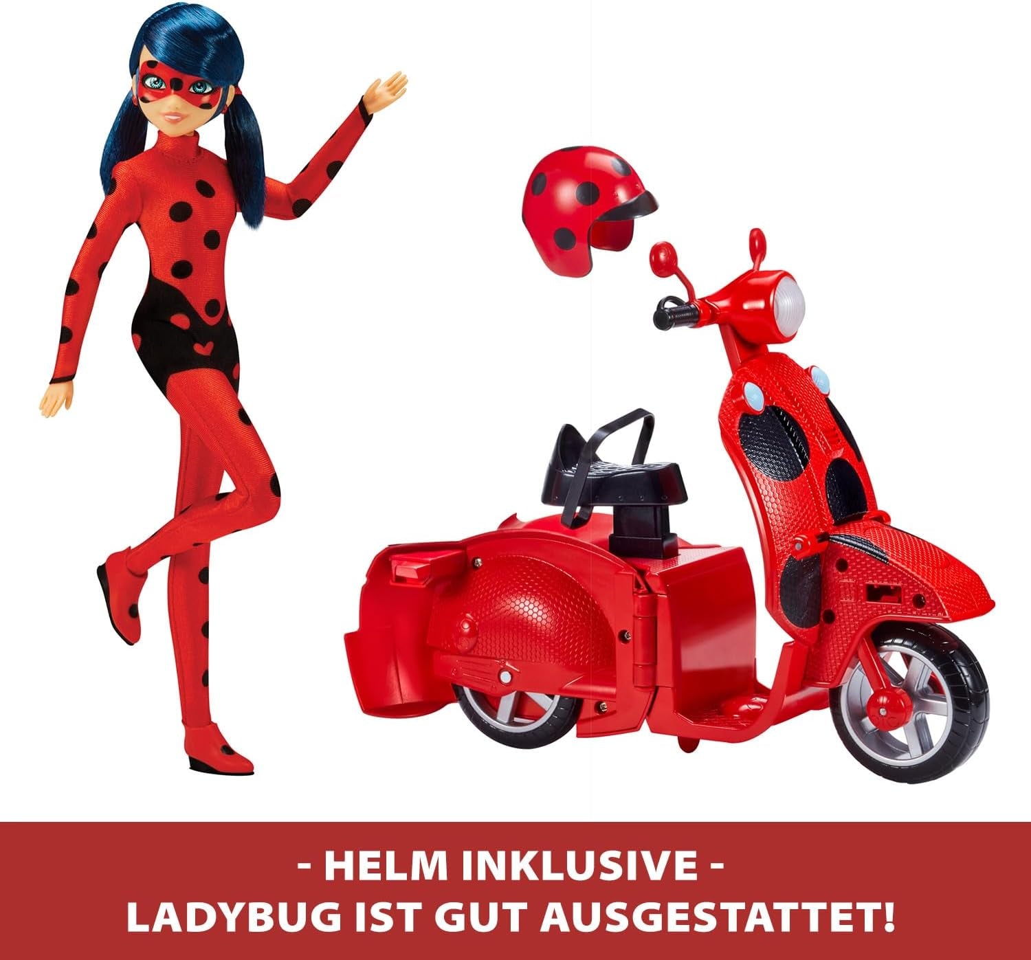 Bandai - Miraculous Ladybug - Trottinette Miraculous Switch'n Go + Poupée Articulée Ladybug Lucky Charm 26 cm - P50668