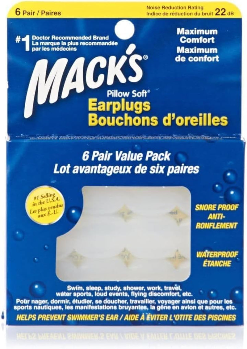 MACK'S Pillow Bouchons d'oreille en silicone souple, 6 paires d'oreillers orthopédiques cervicaux Naty Shop Blanc 1 Stück (12Er Pack)
