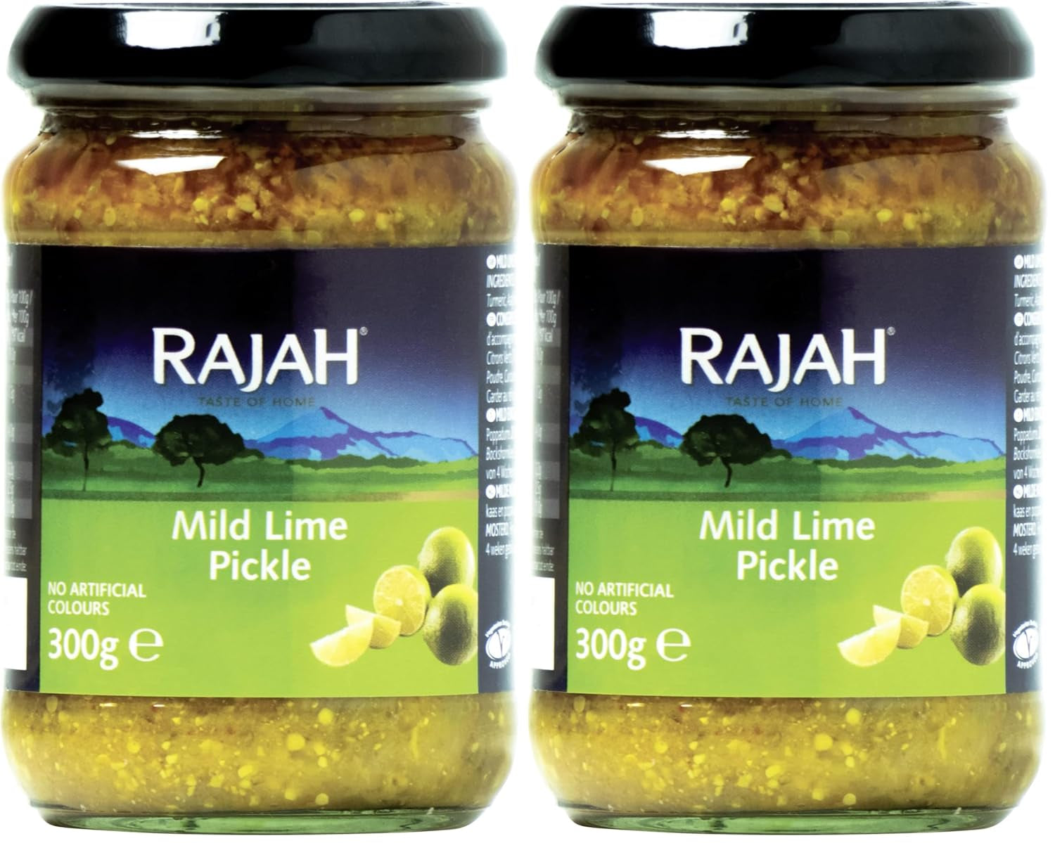 Rajah Mild Lime Pickle – Doux eingelegte Limetten – Idéal pour la préparation du curry, de la viande, du gâteau, des poppadums et des plats cuisinés – 1 x 300 g