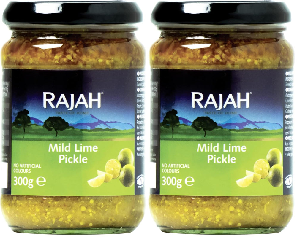 Rajah Mild Lime Pickle – Doux eingelegte Limetten – Idéal pour la préparation du curry, de la viande, du gâteau, des poppadums et des plats cuisinés – 1 x 300 g