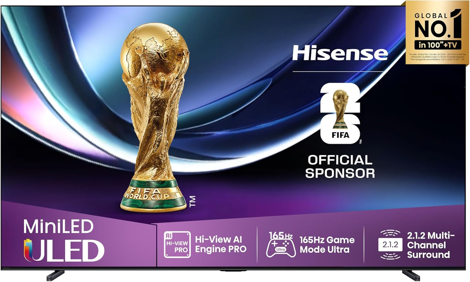 Televizor Hisense 50U7Q de 50 de inci, mini LED ULED 4K, Smart TV, motor Hi-View AI, mod de joc Pro la 144Hz, FreeSync Premium, subwoofer încorporat, Dolby Vision IQ Atmos, AirPlay, control vocal [2025]