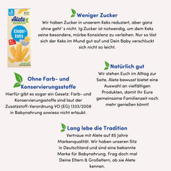 Alete Conscious Baby Biscuits 8 mois+ Biscuits au beurre de blé pour bébés idéalement emballés comme une petite collation, parfaits pour les déplacements et entre les cours 1 x 180 g