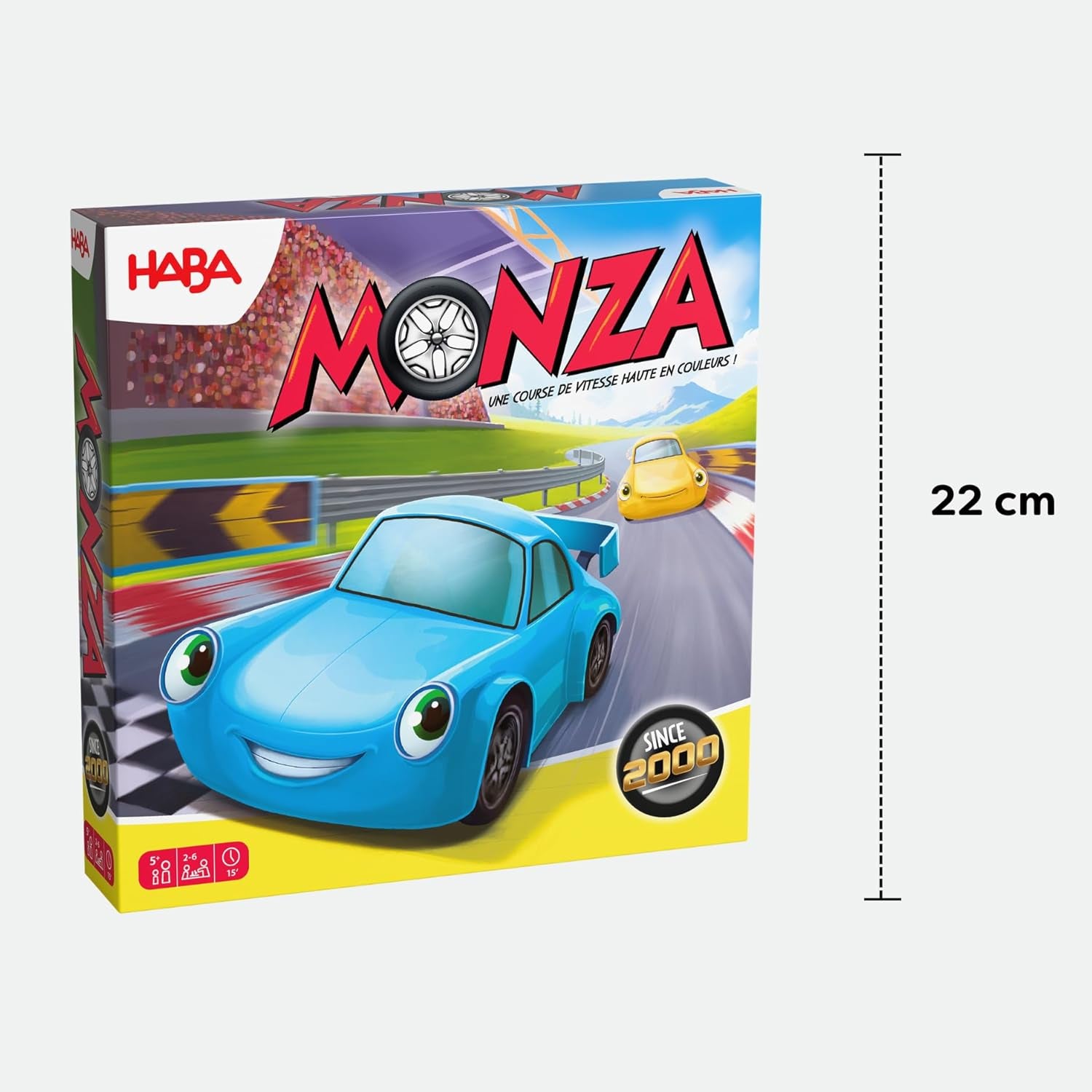 HABA Monza - Jeu de société rapide et jeu de course automobile pour enfants à partir de 5 ans - Avec 6 voitures en bois colorées et dés colorés - 2012226001