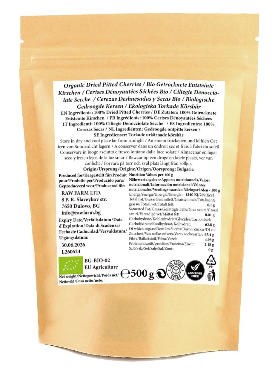 500 g de cerises bio séchées, sans noyaux, sans additifs, édulcorants et conservateurs Produits déshydratés Naty Shop